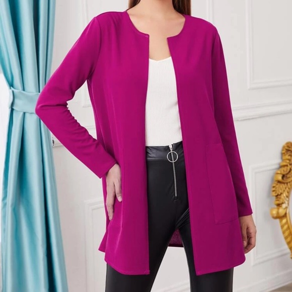 Mid length coat pockets business minimalist WHITE - Picture 3 of 11